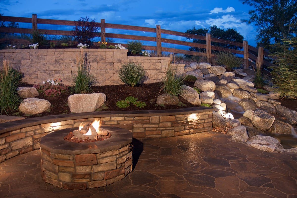 Outdoor fire pit and seating wall project
