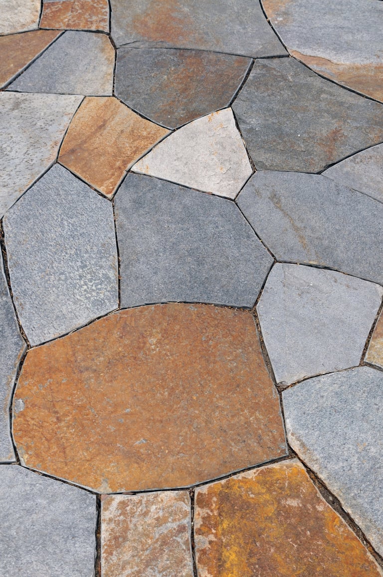 Colorful stone pattern in footpath with slate tile pavers