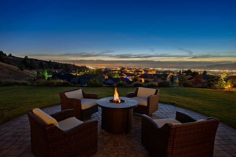 Patio with fire pit and mountain view