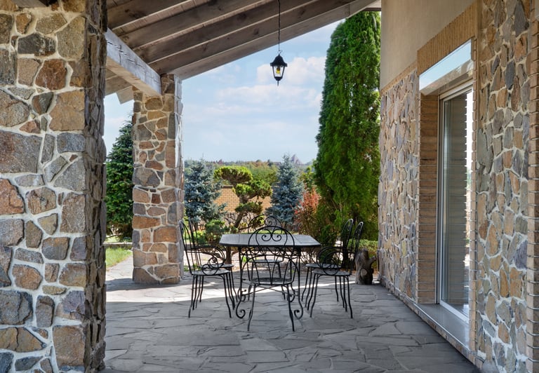 Beautiful stone patio with outdoor furniture